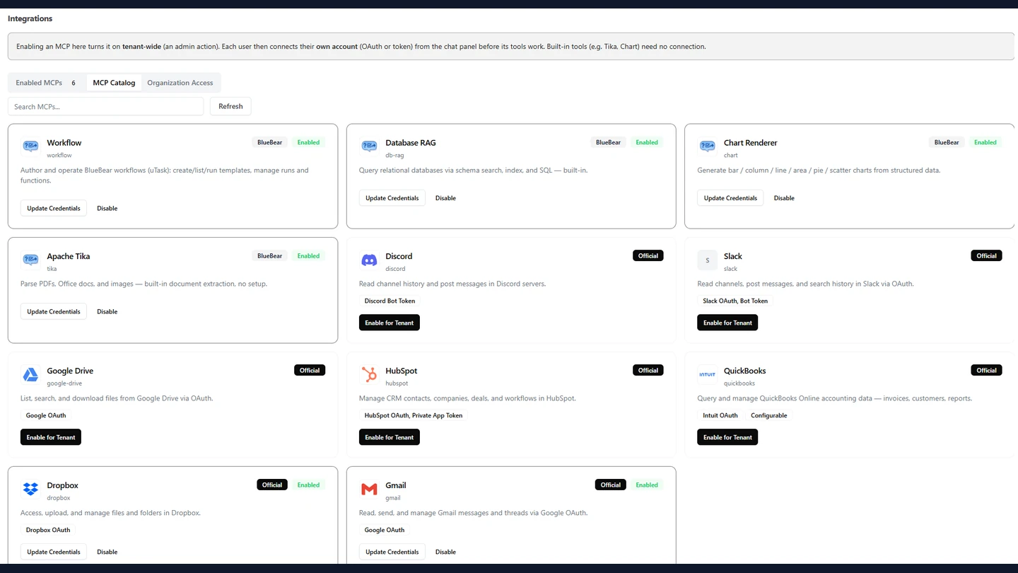 BlueBear integration catalog interface
